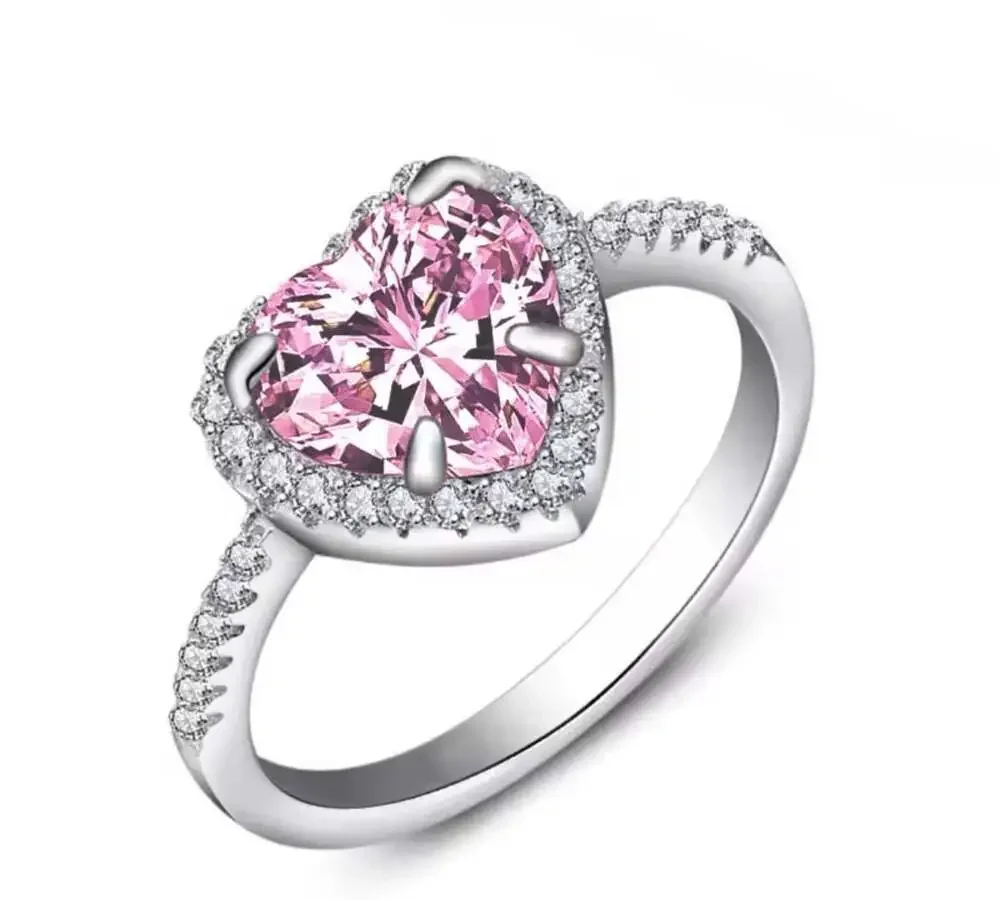 Pink and silver heart ring size 7